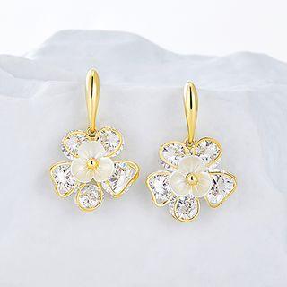 Flower Shell Rhinestone Alloy Dangle Earring 1 Pair - Gold - One Size