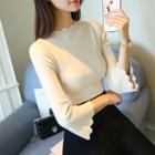 Scalloped Trim 3/4-sleeve Knit Top