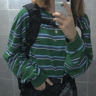 Long-sleeve Striped T-shirt Stripe - Green - One Size