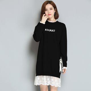 Lace Trim Lettering Knit Tunic