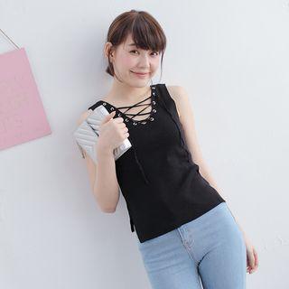 Two-way Sleeveless Lace-up Knit Top