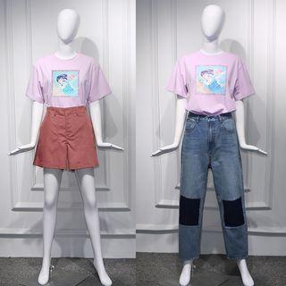 High-waist Wide-leg Shorts / Color Block Cropped Wide-leg Jeans