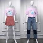 High-waist Wide-leg Shorts / Color Block Cropped Wide-leg Jeans