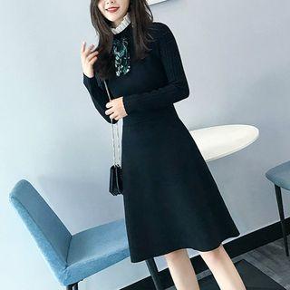 Ruffle Collar A-line Knit Dress
