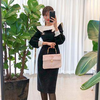 Contrast Capelet Bishop-sleeve Sheath Dress