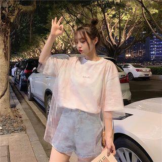 Short-sleeve Gradient Mesh Panel T-shirt