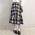 Plaid Ruffle Hem Midi A-line Skirt