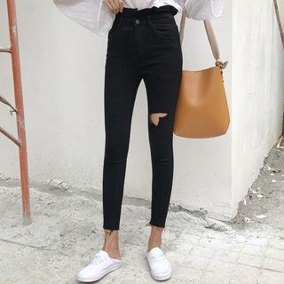 Frill Trim Crop Skinny Jeans
