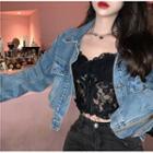 Spaghetti Strap Lace Top / Denim Jacket / Skinny Jeans
