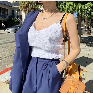 Spaghetti Strap Frill-trim Crop Top White - One Size