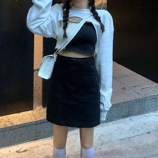 Two-tone Cropped Tank Top / Cropped Sweatshirt