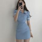 Short-sleeve Knit Polo Shirt / Mini Fitted Skirt