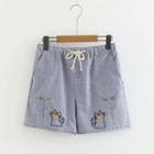 Pinstriped Embroidered Drawstring Shorts Blue - One Size