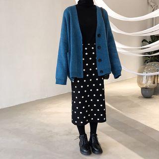 Dotted Knit Midi Straight-fit Skirt