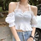 Cold-shoulder Ruffle Cropped Blouse