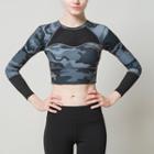 Sport Long-sleeve Mesh-panel Cropped Top