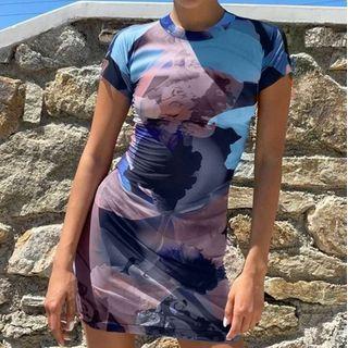 Short Sleeve Tie-dyed Pattern Print Mini Dress
