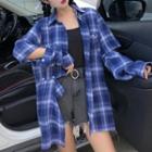 Cut-out Sleeve Plaid Shirt As Shown In Figure - One Size
