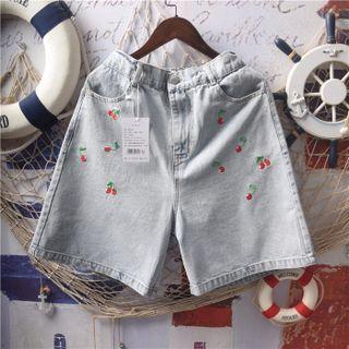 Cherry Embroidered Denim Shorts