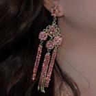 Flower Rhinestone Fringed Earring 1 Pair - Red - One Size