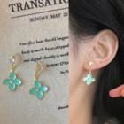 Floral Ear Stud 1 Pair - 1242a# - Bluish Green - One Size