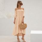 Off-shoulder Drawstring Short-sleeve Maxi A-line Dress