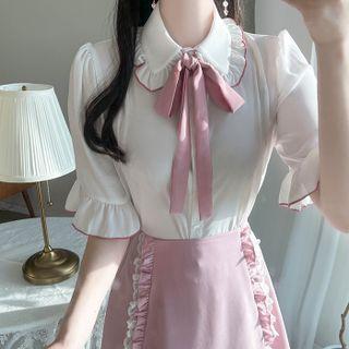 Tie-neck Piped-frill Blouse