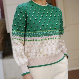 Round Neck Ringer Pattern Sweater