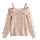 Cold Shoulder Cable Knit Sweater As Shown In Figure - One Size