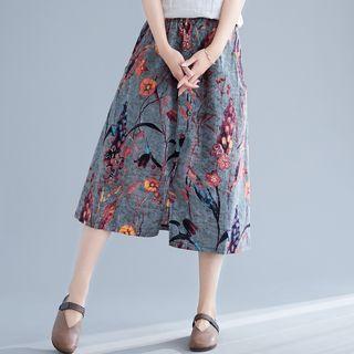 Floral Linen Midi Skirt
