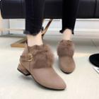 Pointed Block Heel Furry-trim Ankle Boots