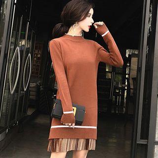Velvet Panel Long-sleeve Dress