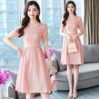 Striped Round Neck Short-sleeve A-line Dress
