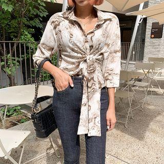 Knot-front Patterned Blouse