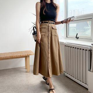 Button-up Long A-line Skirt