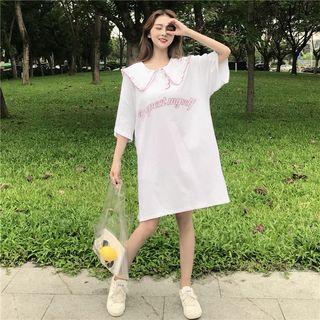 Ruffle Trim Printed T-shirt Dress