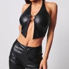 Halter-neck Faux Leather Camisole Top