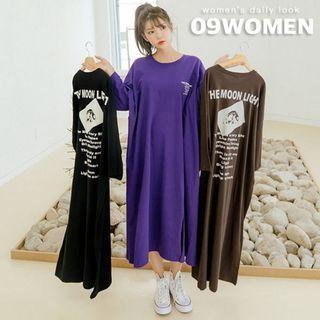 Plus Size Letter-printed Slit-hem T-shirt Dress