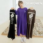 Plus Size Letter-printed Slit-hem T-shirt Dress