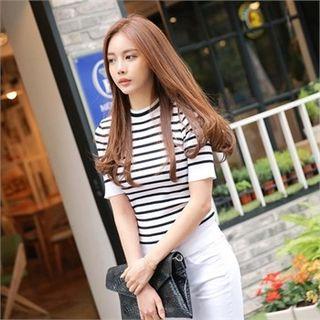 Crew-neck Short-sleeve Striped Knit Top