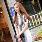 Crew-neck Short-sleeve Striped Knit Top
