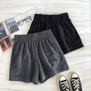 Plain High-waist Corduroy Wide-leg Shorts