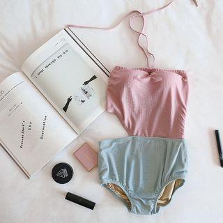 Panel Cutout Halter Swimsuit