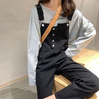 Plain High-waist Strap Jeans