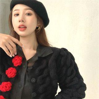 Flower Accent Cardigan / Velvet Skirt / A-line Skirt