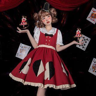 Wide Strap Poker Print Midi A-line Lolita Dress