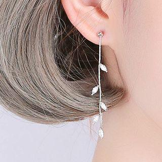 925 Sterling Silver Leaf Dangle Earring Platinum Plating - One Size
