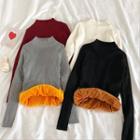 Plain Mock Slim-fit Fleece Knit Top
