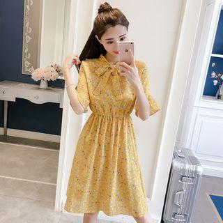 Bow Accent Floral Print Short-sleeve Dress