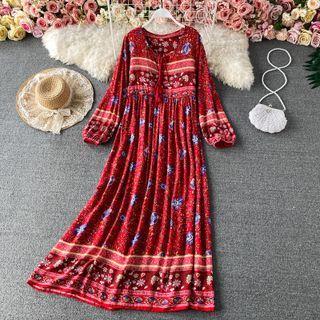 Print Over-sized Long Sleeve Dress